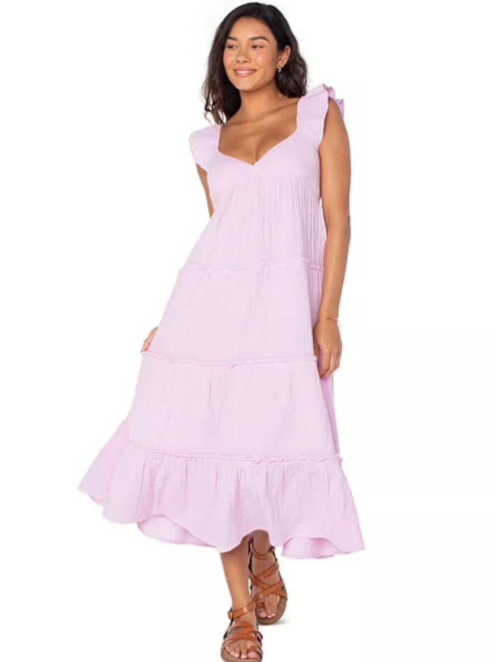 Roxy Palmy Days Cotton Smocked Back Tiered Midi Dress Size XL